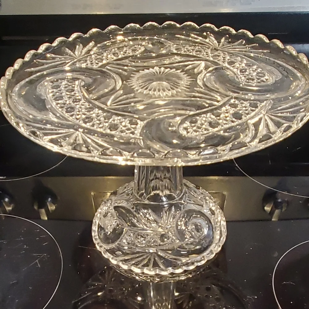 West Virginia Glass Company No. 213 AKA Scroll Cane Band Cake Stand Circa 1895